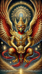 Fototapeta premium Golden Garuda with the Radiant Orb