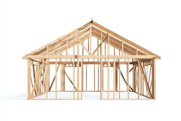 Wooden house structure on white background, isolated