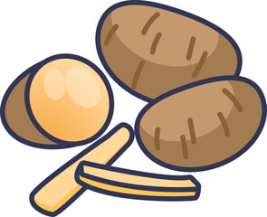 Illustration of whole and sliced potatoes, highlighting their versatility in cooking.