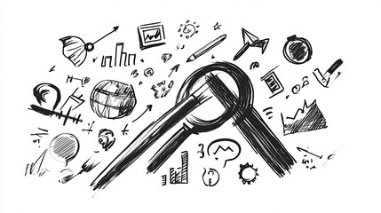 Fototapeta premium Search engine ranking sketch with a minimalist style, showcasing a conceptual representation of SEO performance metrics. 