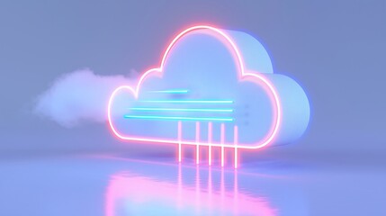 A vibrant, neon cloud with rain and mist, illustrating a modern take on weather elements in a digital art style.