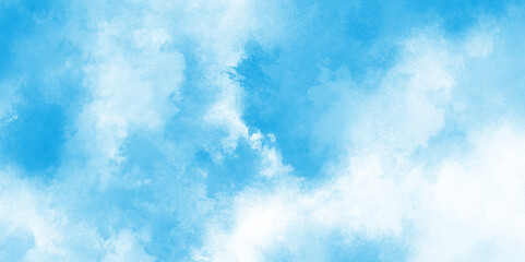 Obraz premium Abstract nature background of romantic summer blue sky with fluffy clouds. Grunge smooth light sky blue and white shades aquarelle background. Abstract beautiful and soft cloudy blue clouds.