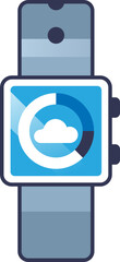 Illustration of a smartwatch displaying an air quality graph with a cloud icon, symbolizing environmental monitoring and health awareness.