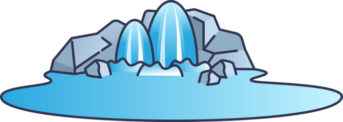 Illustration of a serene waterfall cascading down a mountain with trees and a pool below, symbolizing tranquility.