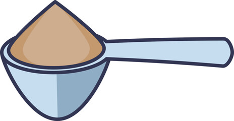 Illustration of a scoop filled with whey protein powder, symbolizing nutrition and fitness supplements.