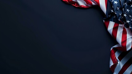 A folded American flag draped on a dark background, symbolizing patriotism and national pride.
