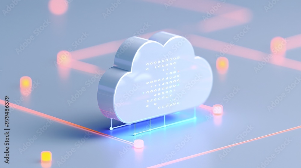 Poster abstract representation of cloud computing technology with glowing data connections, symbolizing dig