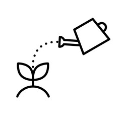 Watering plant with a watering can icon. Vector.