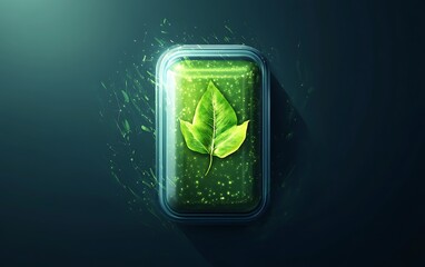 Green Energy Battery Icon with Leaf - Sustainable Graphic Design Concept