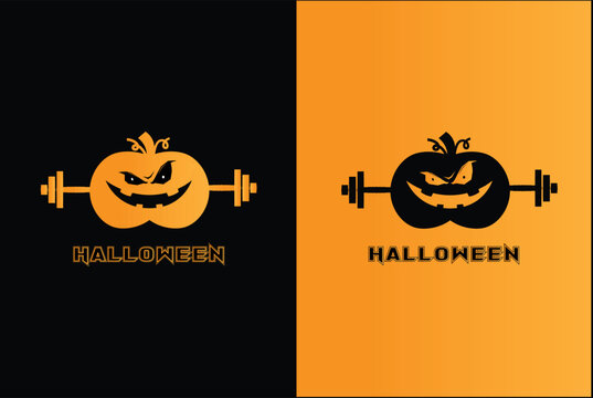 barbell and halloween illustrations vector logo for gym and fitness club.	