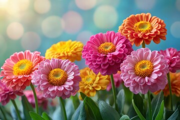 A colorful array of wildflowers in shades of pink, yellow, and purple, basking in the warm sunlight, creating a cheerful and lively spring scene.