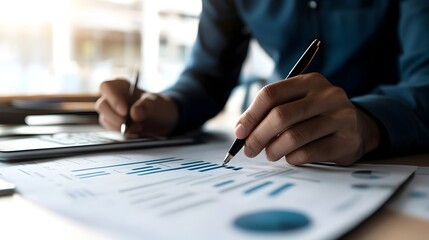 Businessman Analyzing Financial Data and Metrics on Documents