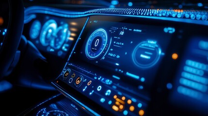 Modern car showing futuristic dashboard interface displaying information