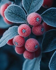 Glistening Frosted Berries Close-up in Winter Wonderland captured with Canon EOS-1D X Mark III and Macro Lens
