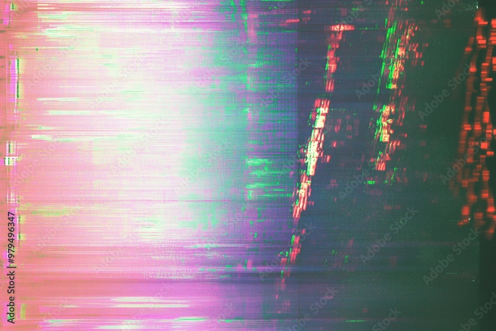 Wall mural old computer screen glitch error, noise and distortions effect. colorful abstract overlay background