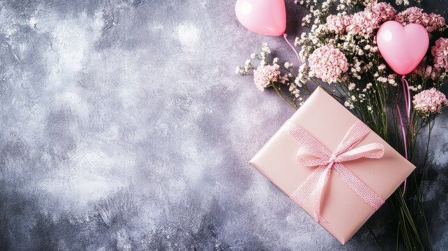 A surprise birthday celebration unfolds with a charming gift and heart shaped balloons