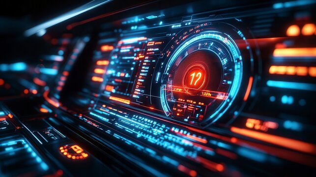 Futuristic digital dashboard displaying information in a modern car