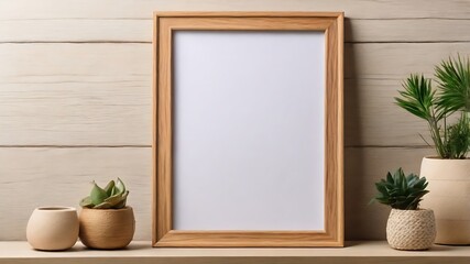 Fototapeta premium Vertical wooden picture frame for mockup.