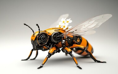 Futuristic Robotic Bee Prototype for Flower Pollination | 3D Model Technology Concept