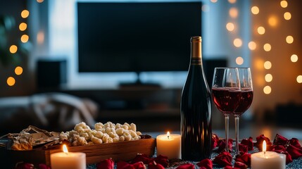 Have a romantic movie night with candles wine and delicious treats!