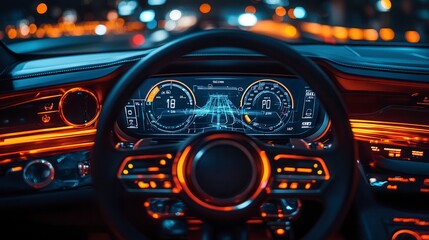 Modern car showing digital dashboard and head up display
