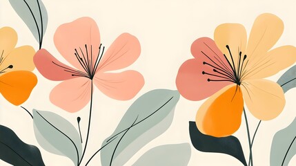 Minimalist Pastel Floral Bouquet with Shape and Pattern