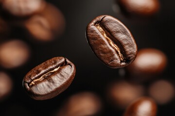 Fototapeta premium Coffee beans flying in the air coffee coffee beans beverage.