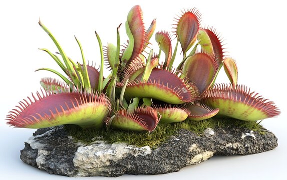 Realistic 3D Model of Venus Flytrap with Open Trap and Detailed Texture on White Background