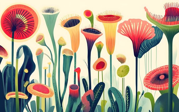 Minimalist Illustration of Carnivorous Plants in Modern Graphic Design Layout