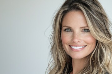 Naklejka premium A cropped image of a beautiful woman with a clear, smooth face, plump lips, and a small nose. Concepts included beauty, plastic surgery, face lifting, face building, and lip enhancement.