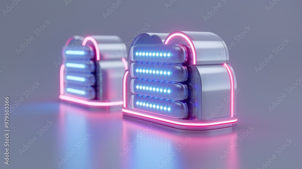 Sticker futuristic neon light structures with sleek design, perfect for tech-themed projects or digital art.