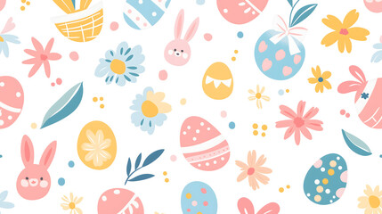 Easter 2D Vector Pattern elements Easter theme featuring repeating elements like Easter eggs bunnies flowers and baskets