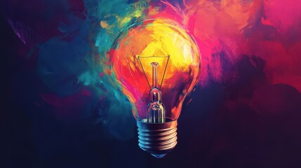 colorful glowing idea bulb symbolizing brainstorming and creative thinking digital illustration