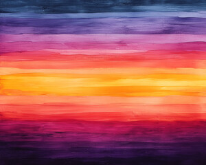 A painting of a sunset with a rainbow stripe