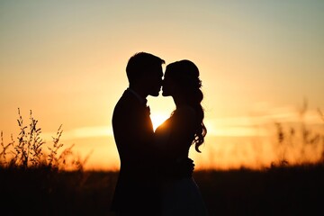 silhouette of a couple kissing
