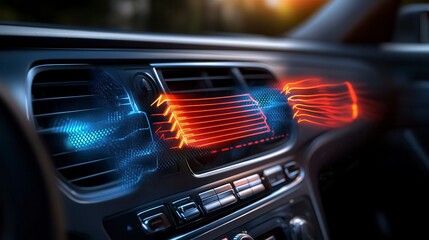 Car air conditioning system blowing hot and cold air with graphical interface