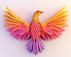 Obraz premium Vibrant paper art of a bird with colorful wings, symbolizing beauty and creativity in modern design.