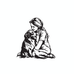 women with dog pets vector logo