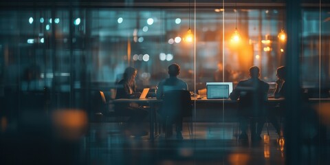 Business team meeting lighting female laptop.