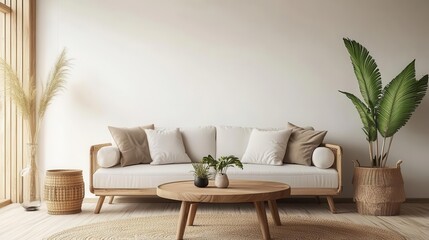 cozy scandinavianstyle living room with inviting couch and stylish coffee table minimalist interior design 3d illustration