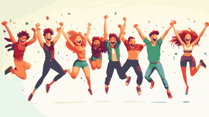 Group of happy young people dancing and having fun. Vector illustration.
