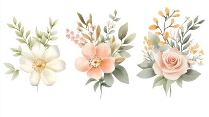 delicate watercolor spring flowers bouquet collection floral wedding invitation design elements