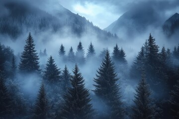 Real forest land mist fir.