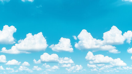 Fototapeta premium A blue sky with fluffy white clouds and a green field