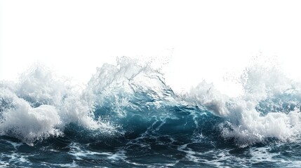dramatic seascape with massive crashing wave deep blue waters contrasting with white foam isolated on pure white background
