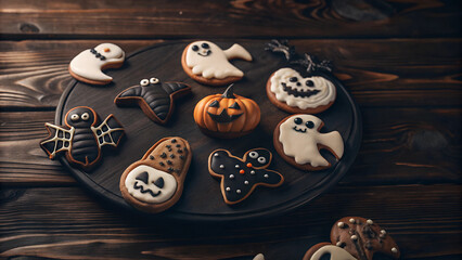 Fototapeta premium Halloween cookie set. Assorted halloween cookies in a plate