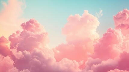 dreamy pink cotton candy skies with fluffy pastel clouds whimsical fantasy background