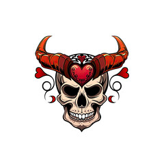Fototapeta premium Devil Skull with Heart