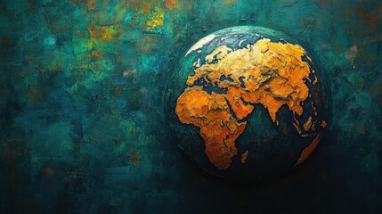 Artistic rendition of a globe using oil painting techniques, with rich textures and bold colors blending nature and art