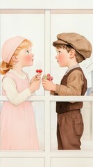 Children trading candy through protective barriers, a new norm during an epidemic